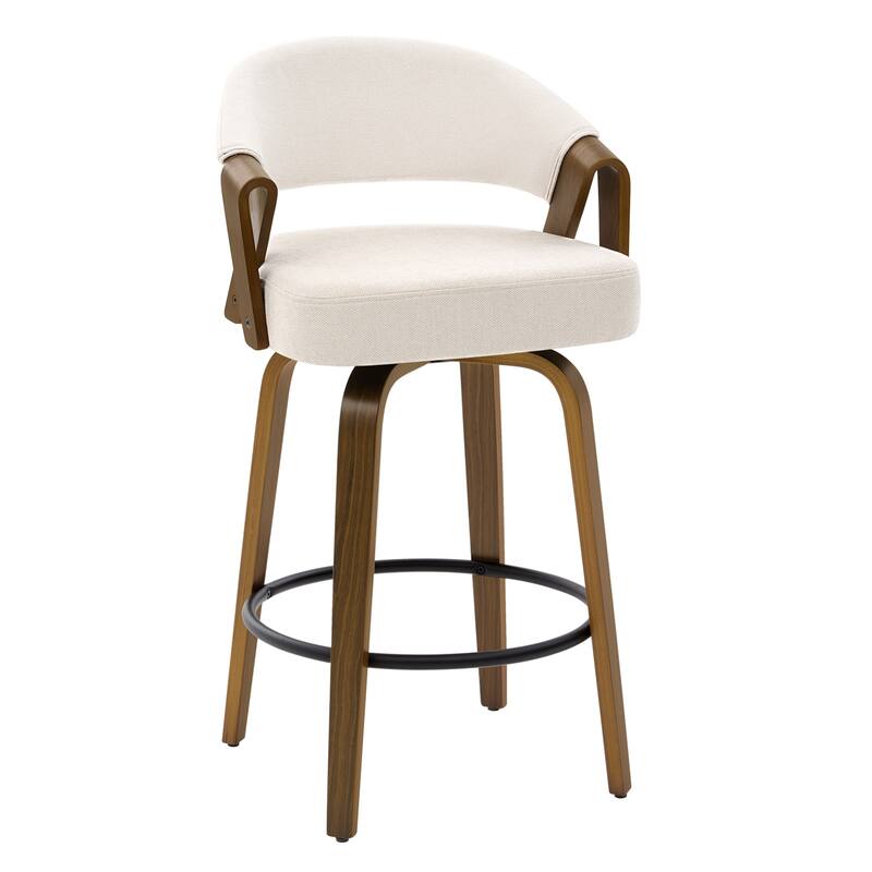 Mid-Century Upholstered Swivel Bar Stool/ Counter Stools with Curved Back - 37.5"H x 20.9"W x 19.9"D