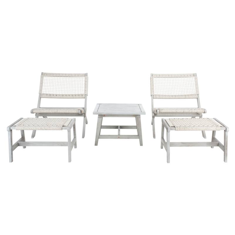 SAFAVIEH Lissy Acacia/ Rope Outdoor Chair & Table Set - 24W x 28D x 31H - Grey/Grey