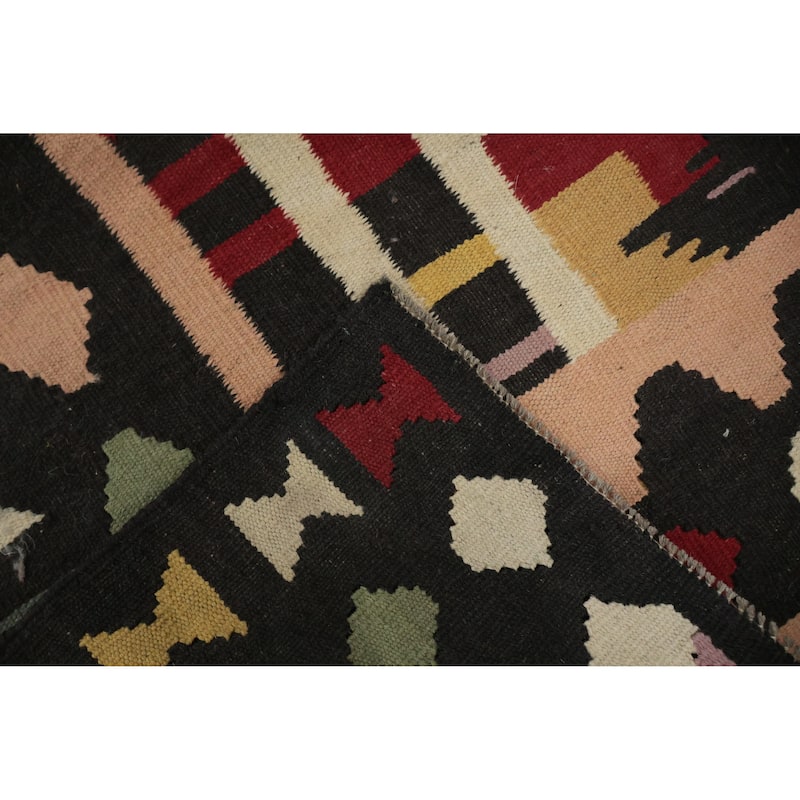 Hand Woven Oriental 100% Wool Carpet Southwestern Tribal Multi-Colored Kilim Runner Rug - 12' 1'' X 4' 1''