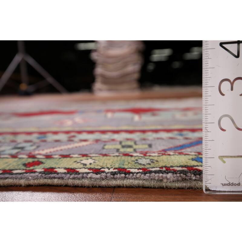 Gray Geometric Kazak Foyer Rug Handmade Oriental Wool Carpet - 3'4" x 5'5"