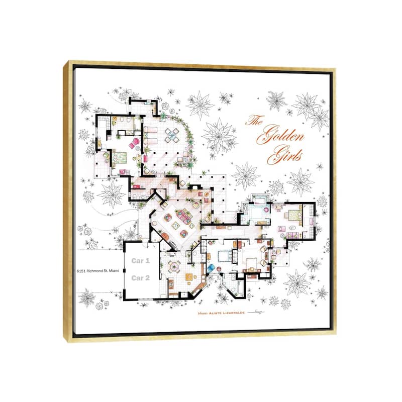 iCanvas "Floorplan From The Golden Girls" by TV Floorplans & More Framed Canvas Print - Gold - 37x37