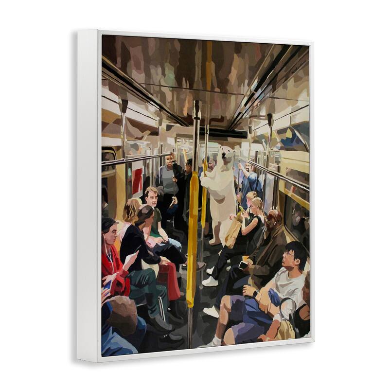 Stupell Polar Bear on Subway Framed Giclee Art Design By Keith Thomson