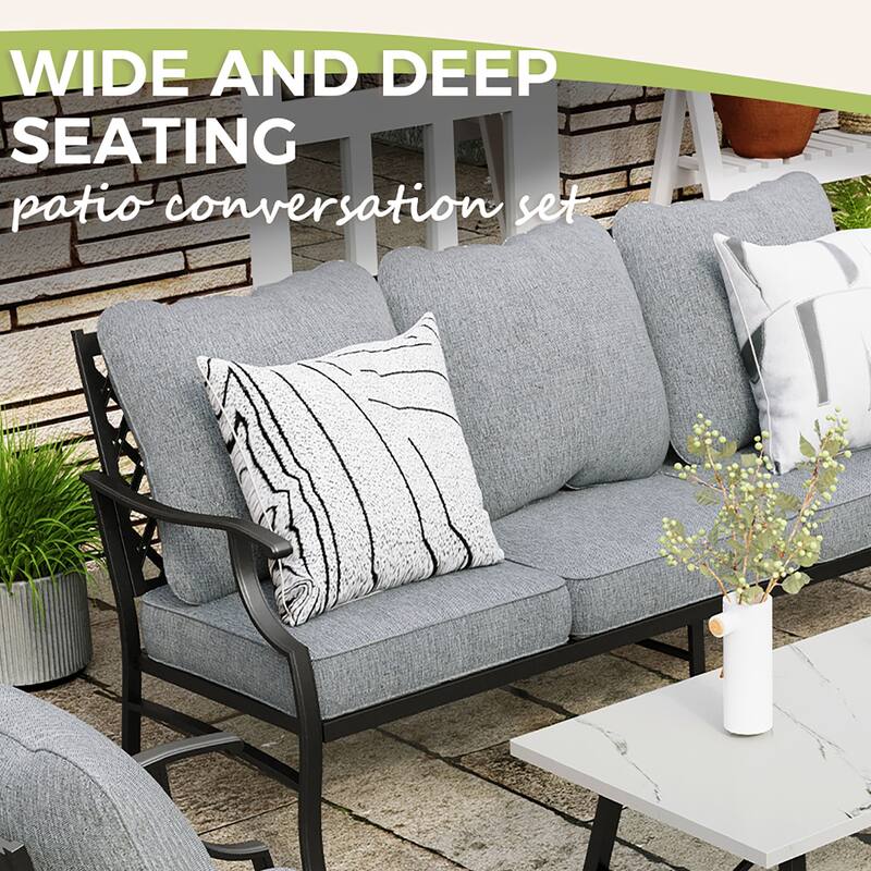 MAISON ARTS Outdoor Sofa Set 4/6-Piece Patio Conversation Set with 45'' Gas Fire Pit Table