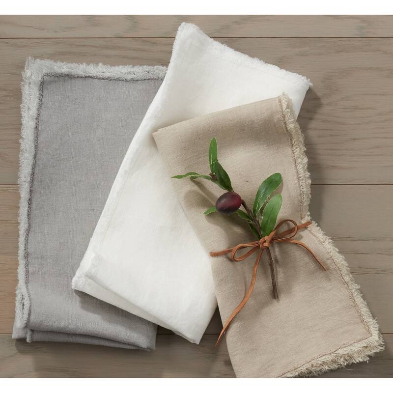 Fringed Design Stone Washed Linen Napkins or Placements (Set of 4)