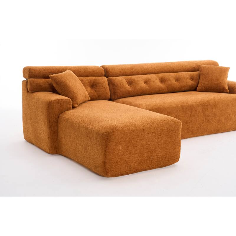 Modern Chenille Convertible L-Shaped 4-Seater Modular Sectional Sofa with 2 Pillows for Apartment Living Room