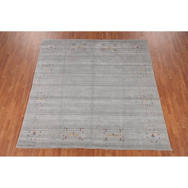 Gabbeh Oriental Square Area Rug Handmade Silk Carpet - 7'9" x 8'2"