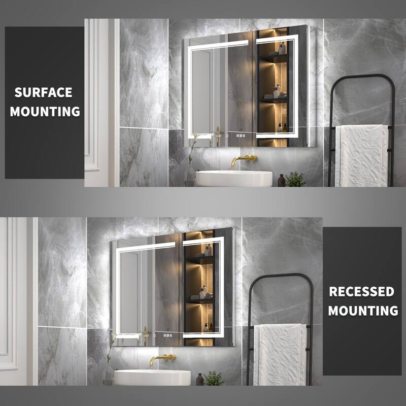 Modland Recessed Smart Mirror Cabinet 24-48x32" with Lights, Anti-Fog, Outlet & Magnifier - Adjustable Shelves