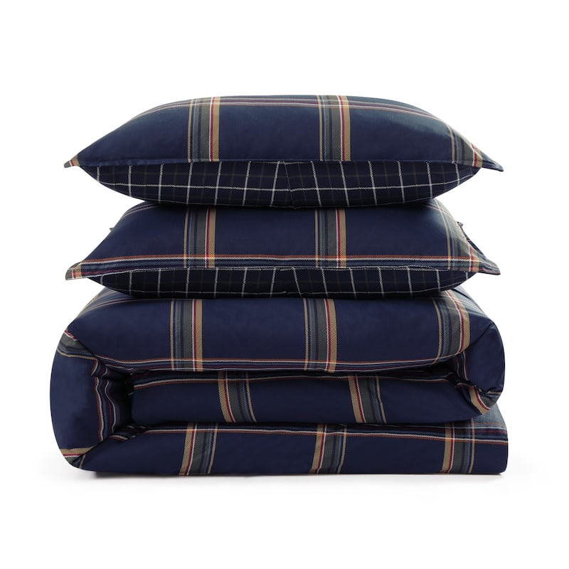Tommy Hilfiger Beacon Plaid Cotton Reversible Blue Duvet Cover Set