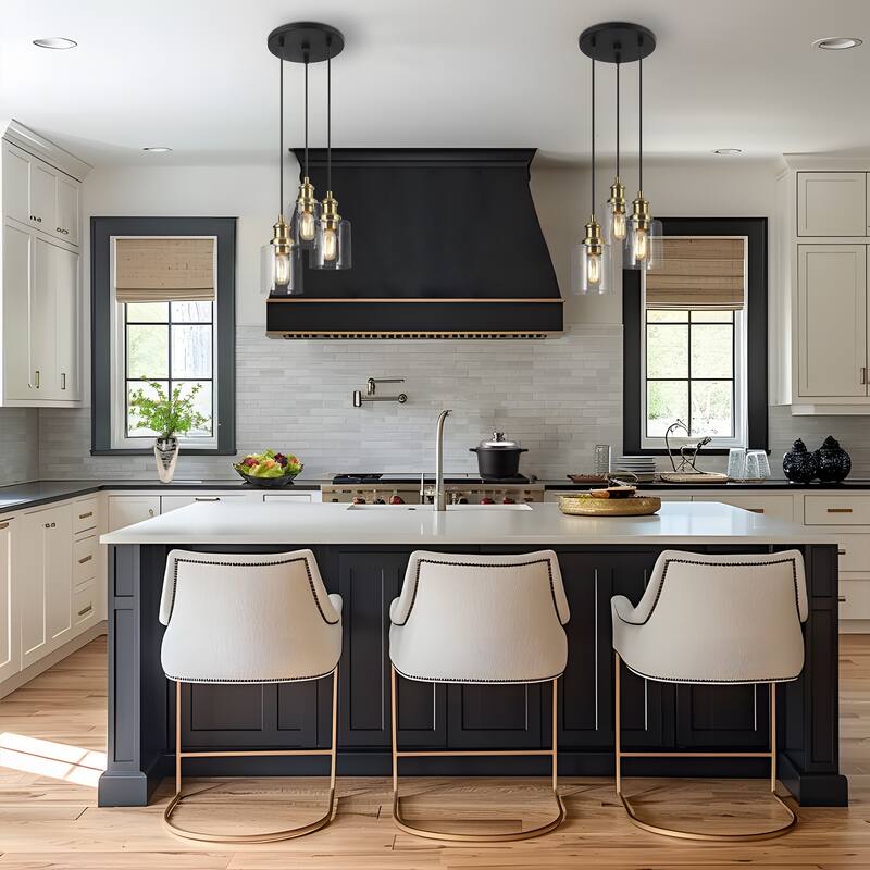 Oriva Modern 3-Light Black Gold Cluster Pendant Clear Glass Island Light - Gold&Black - Dia. 11.4"x H 8.5"