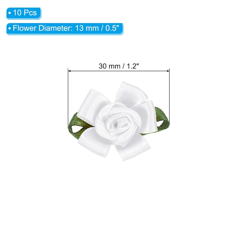 10Pcs Mini Satin Ribbon Roses Small Rosettes Fabric Flowers - White