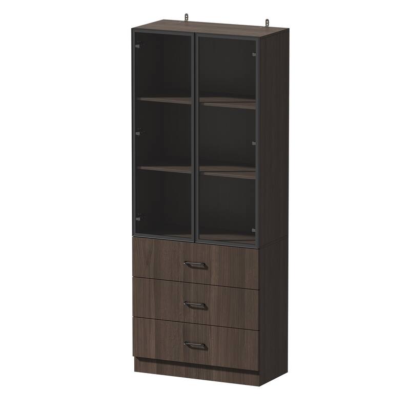 LED-Lit Wood Grain Cabinet - Configurable Storage for Home or Office