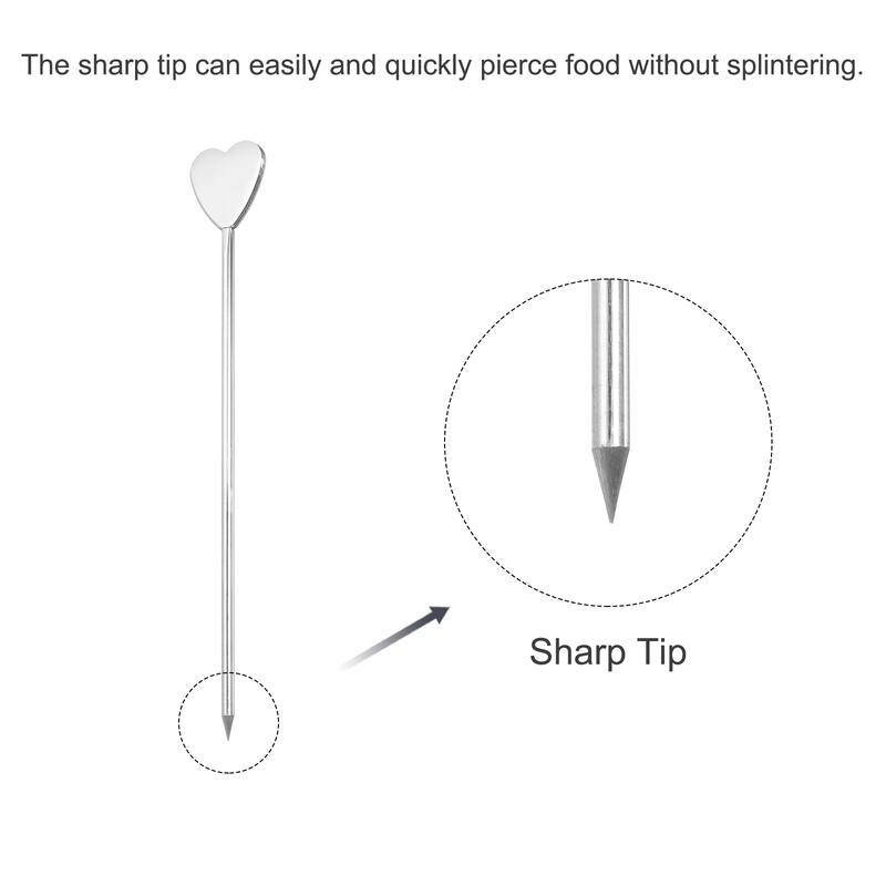 Metal Cocktail Toothpicks Heart Shape Drink Picks Cocktail Skewer 10Pcs (Silver) - Silver - 4.41"
