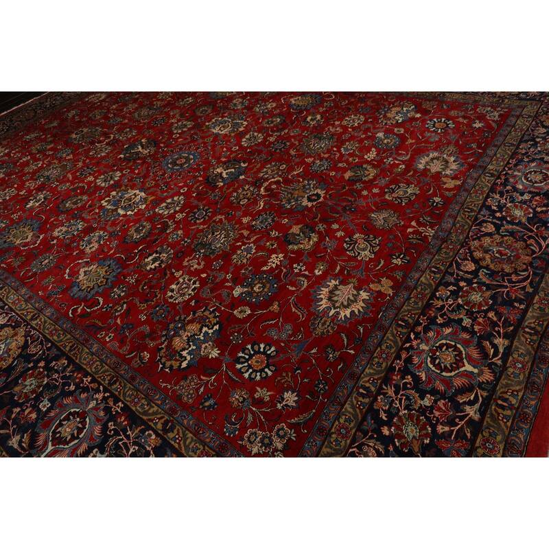 12'5''x16'5'' Hand Knotted Wool 300 KPSI Red Traditional Botanical Kerman Rug - 12' 5'' x 16' 5''