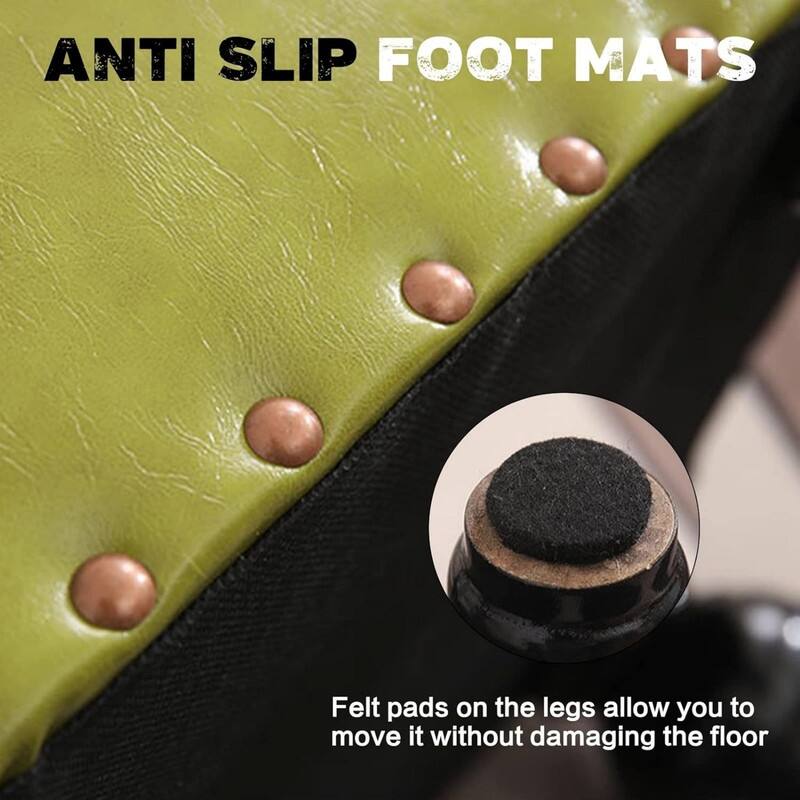 Leather Footrest Wood Ottoman (DEEP Green)