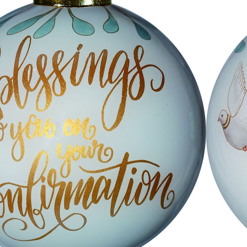 Gold Confirmation Hand Painted Mouth Blown Glass Ornament - 3" x 3" x 3"