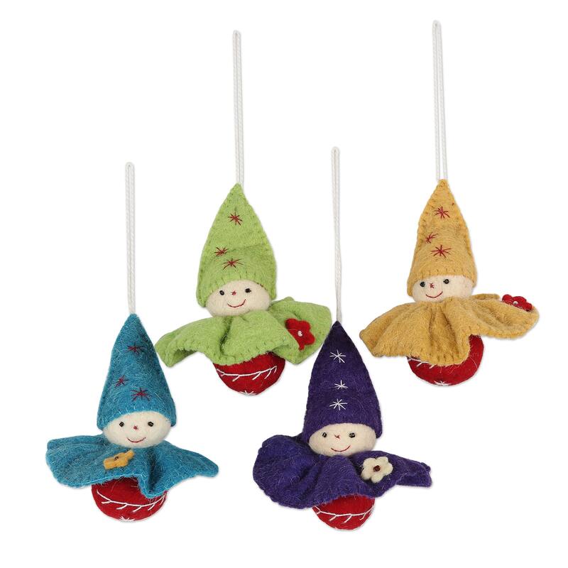 Novica Handmade Cheerful Cherubs Wool Felt Ornaments (Set Of 4)