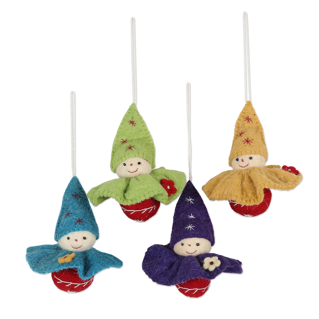 Novica Handmade Cheerful Cherubs Wool Felt Ornaments (Set Of 4)