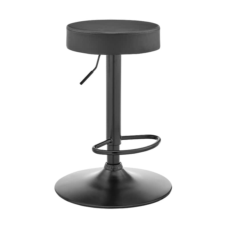 Dax 24" Backless Adjustable Height Bar Stool, Black Finish with Dark Gray Faux Leather