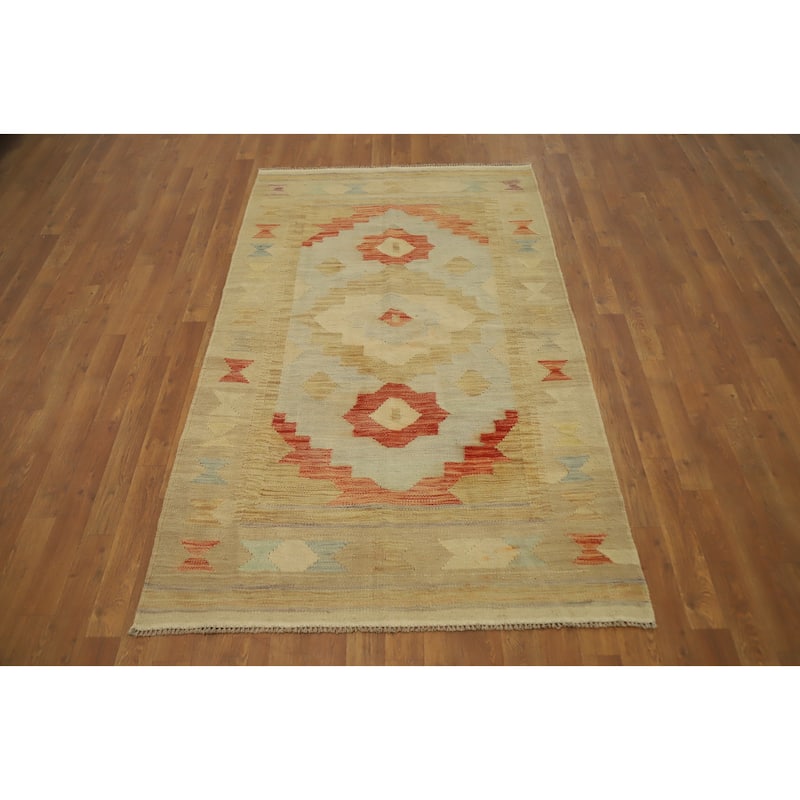 Hand Woven Oriental 100% Wool Carpet Southwestern Tribal Greys & Charcoal Kilim Area Rug - 6' 2'' X 3' 9''