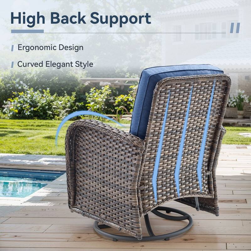 Gymojoy 7-Piece Patio Set with Glider Loveseat, Swivel Chairs & Fire Pit Table for Backyard, Garden