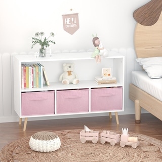 Kids bookcase with Collapsible Fabric Drawers,Made of High-Density MDF - Easy Setup