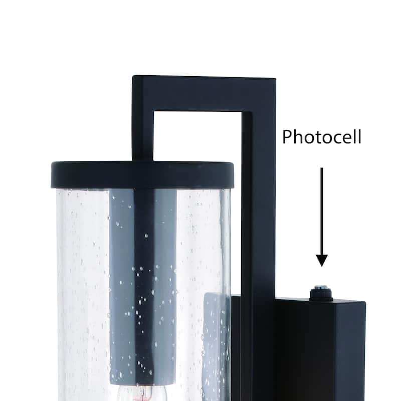 Morgan Park 1-Light Dusk to Dawn Modern Outdoor Wall Sconce with Clear Seeded Cylinder Glass Shade, Exterior Lantern