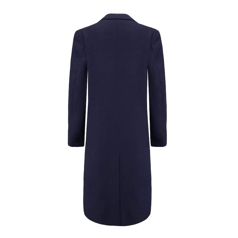 Men's Double-Breasted Knee Length Wool Blend Three Button Long Jacket Overcoat Top Coat - Navy - M