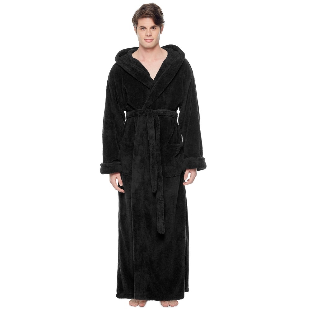 Men's Hooded Soft Plush Fleece Bathrobe Full Length Robe