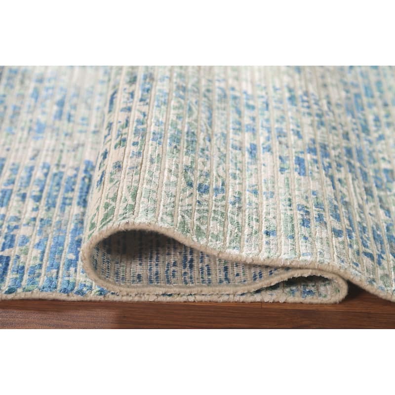Striped Abstract Area Rug Hand-Knotted Wool Carpet - 5'7" x 7'6"