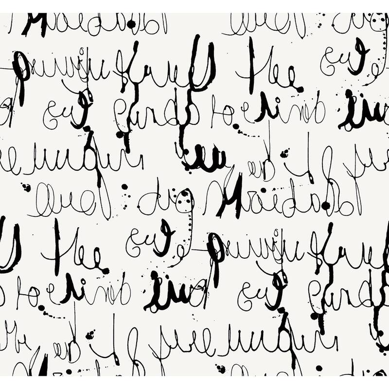 Seabrook Designs Theobald Calligraphy Unpasted Wallpaper - 27 in. W x 27 ft. L - Off-White & Inkwell
