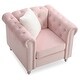 preview thumbnail 3 of 2, Solid Tufted Velvet Accent Chair with Throw Pillow - 38" - Pink
