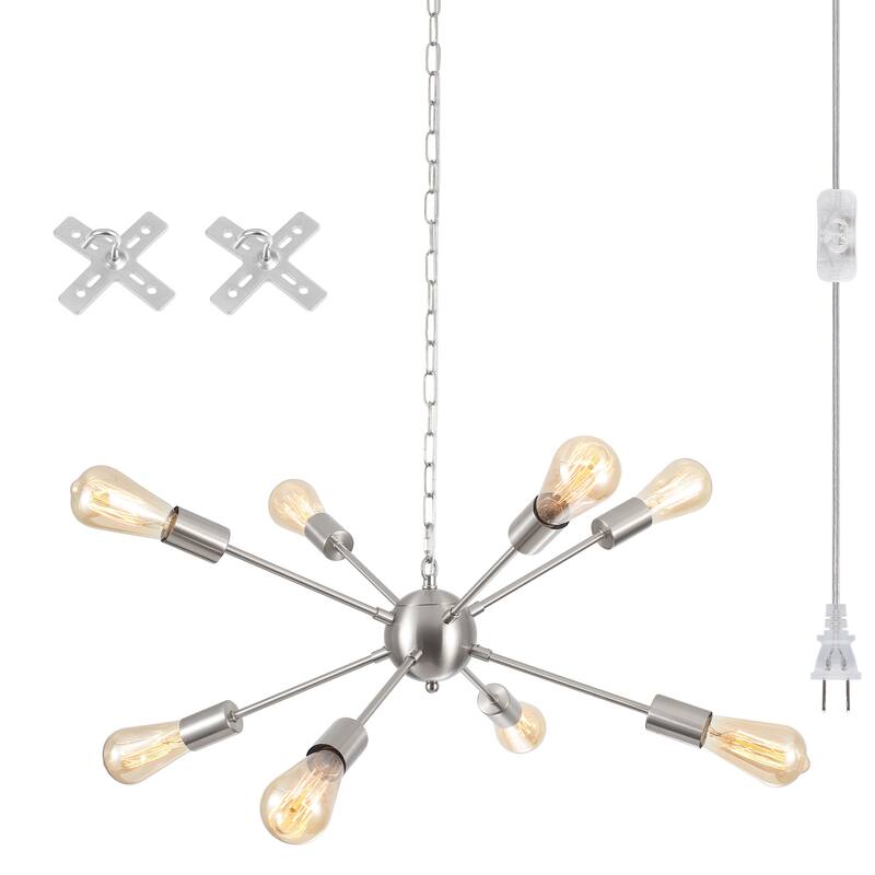 8-Light Hanging Sputnik Linear Chandelier Lighting with Plug for Kitchen Island