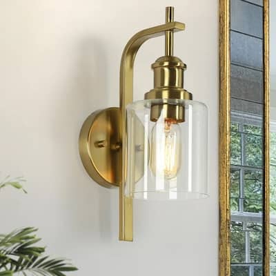 Modern Gold 1-Light Wall Sconce Farmhouse Clear Glass Bathroom Vanity Lights