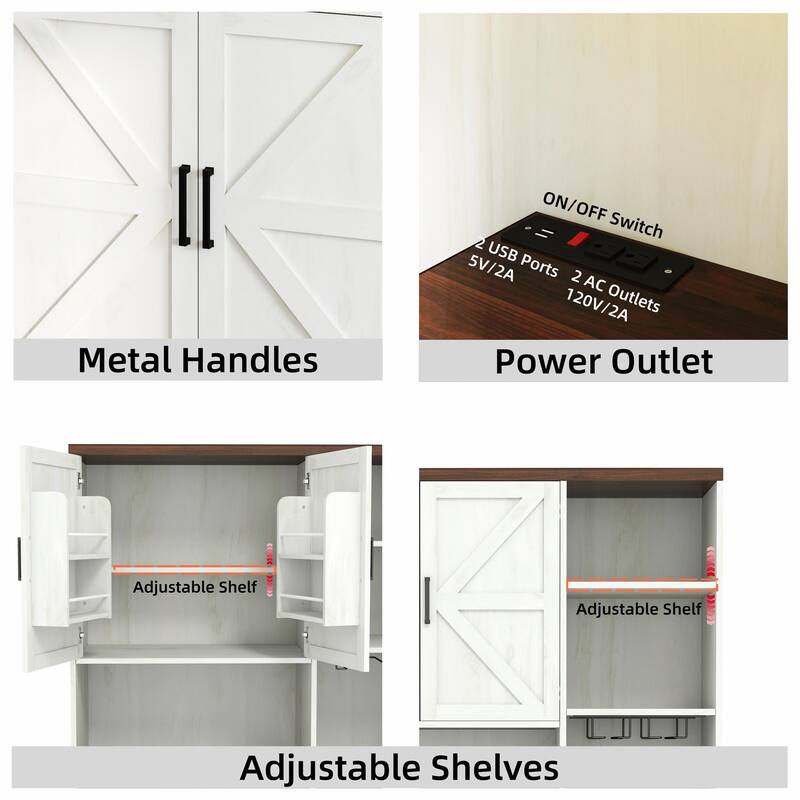 71" Farmhouse Pantry Cabinet - Hutch with Charging Station