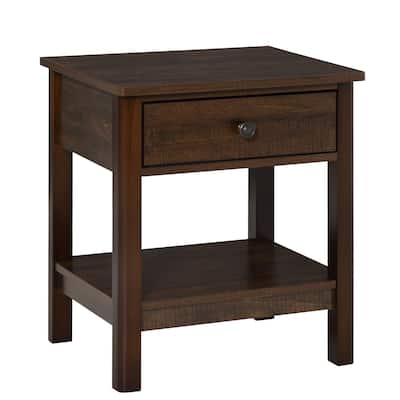 Modern 2-tier Side Table with Drawer and Storage Shelf, Dark Brown