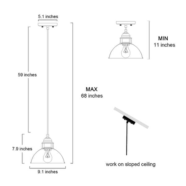 Farmhouse 1-Light Rustic Pendant Dome Industrial Kitchen Island Light - 9.1" D x 7.9'' H