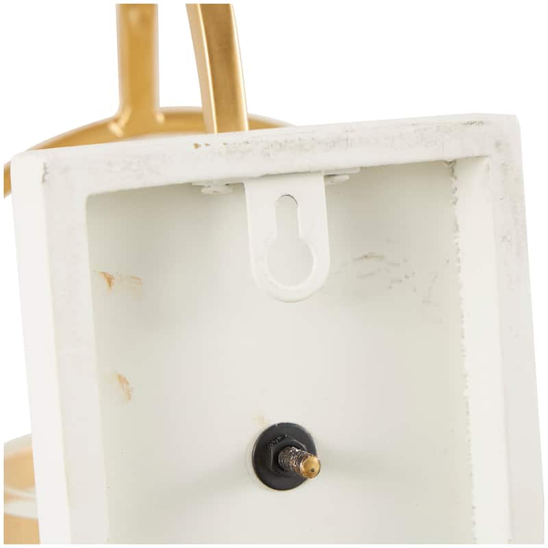 Metal Oval Wall Sconce with White Wood Backing - Gold - Roche River Decor - 6"W x 7"L x 20"H