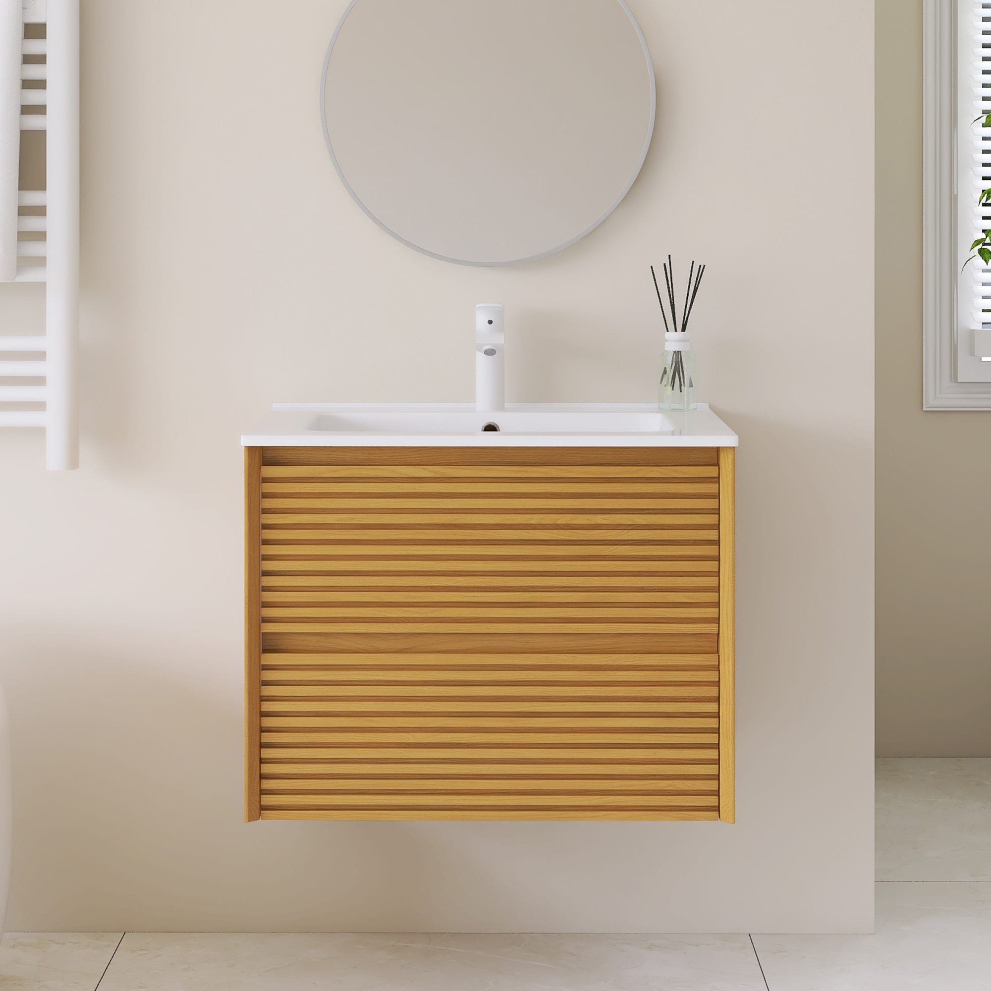 Floating Bathroom Vanity with White Ceramic Sink