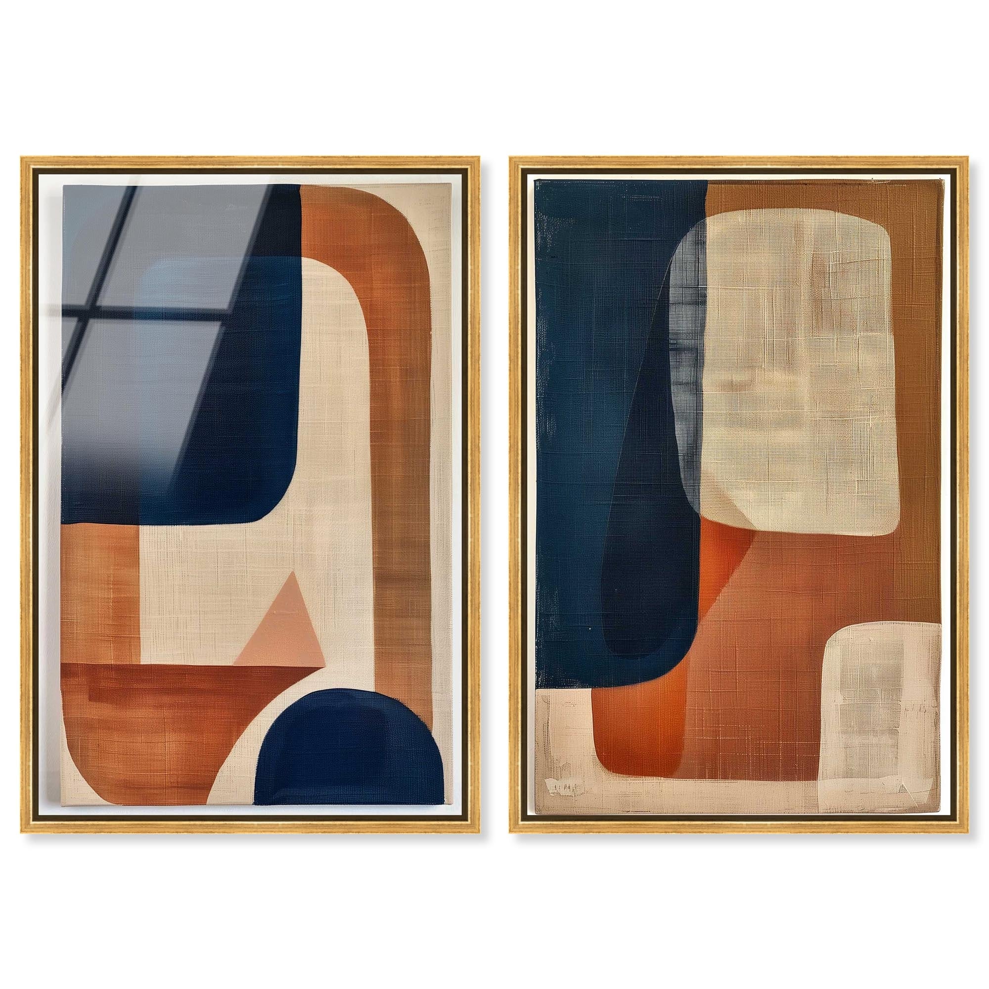 Blue Cream Set Abstract Framed Acrylic Wall Art by Art Remedy