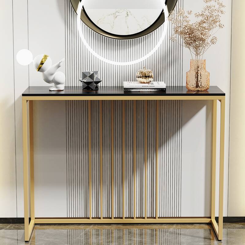 40" Wide Sintered Stone Entryway Entry Console Table Metal Frame