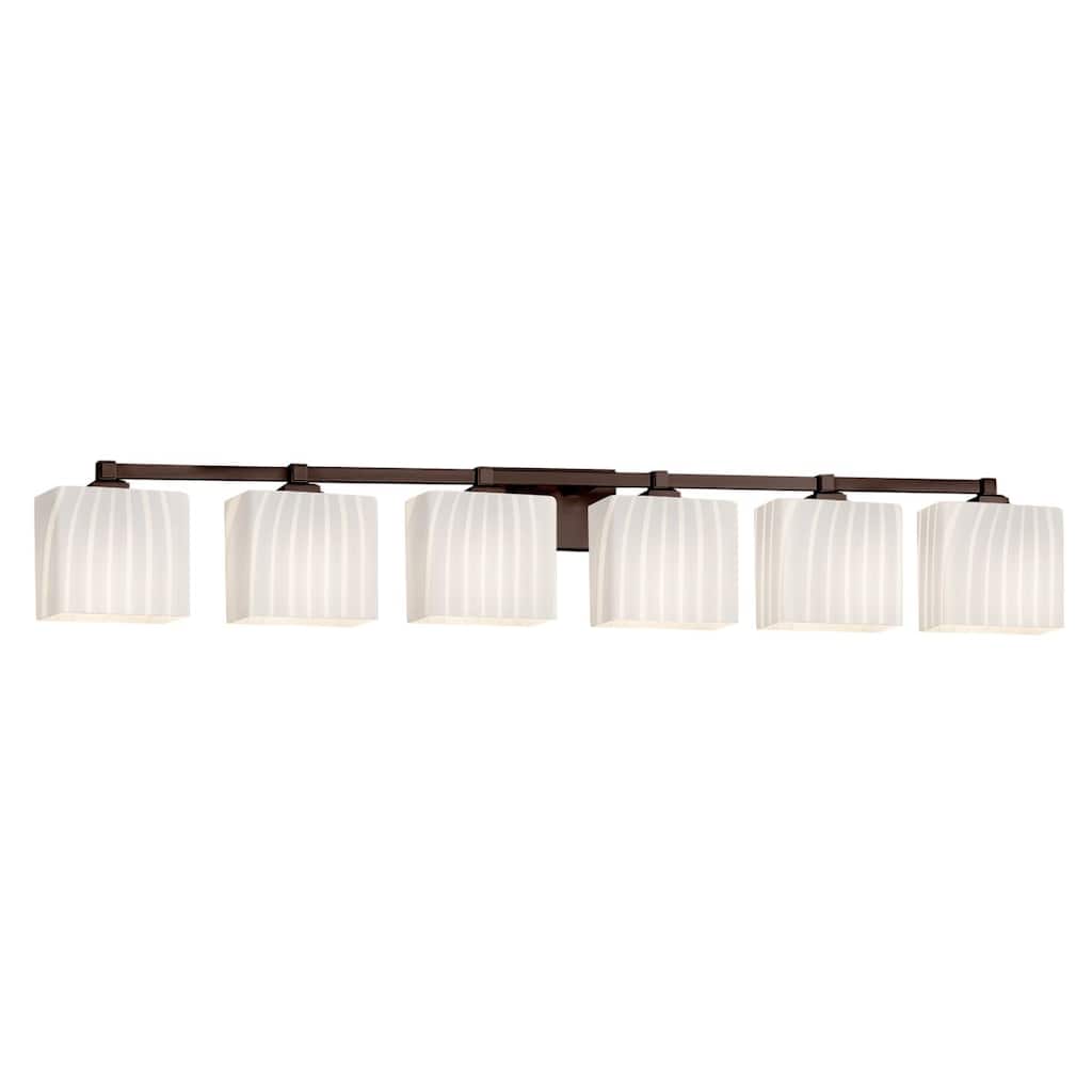 Justice Design Fusion Regency 6-light Dark Bronze Bath Bar, Ribbon Rectangle Shade