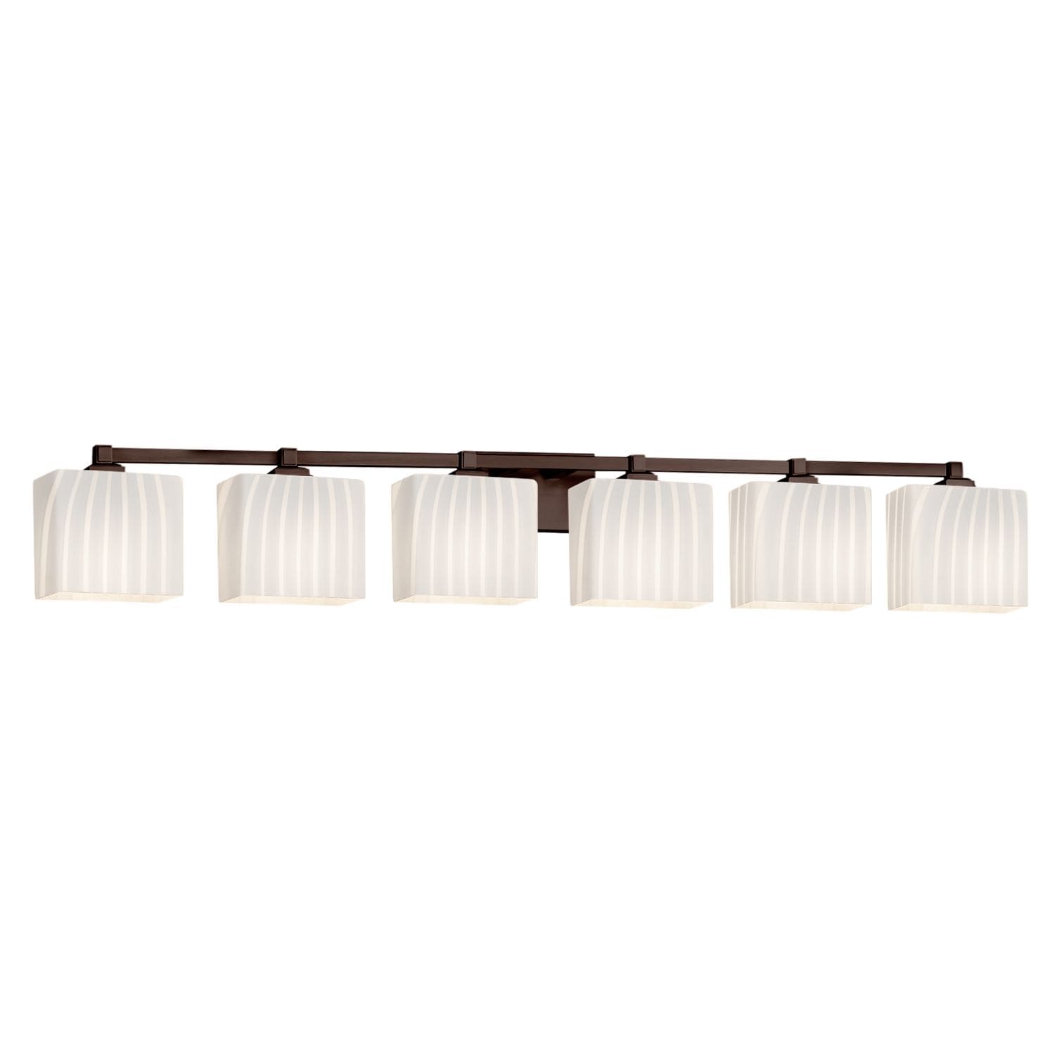 Justice Design Fusion Regency 6-light Dark Bronze Bath Bar, Ribbon Rectangle Shade