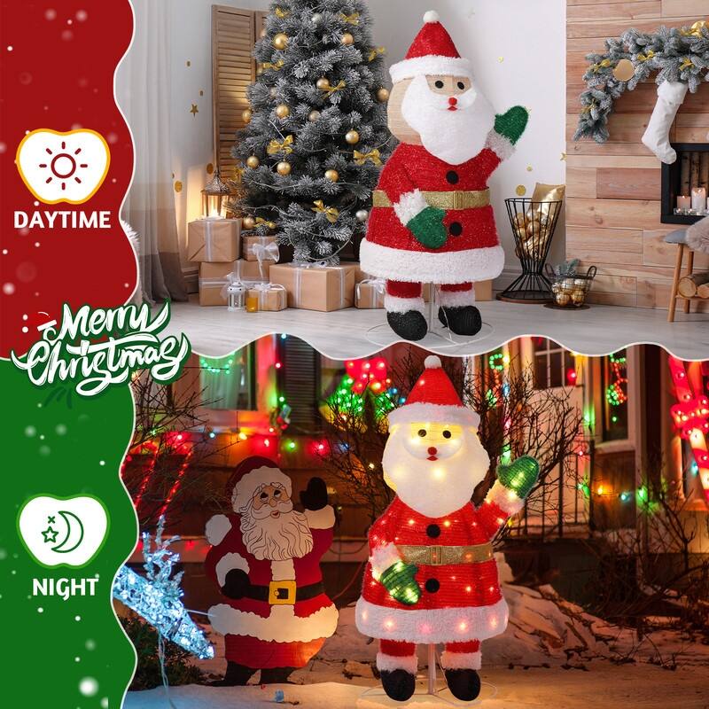 3.3FT Lighted Santa Claus Waving Hand Christmas Yard Decorations - Red