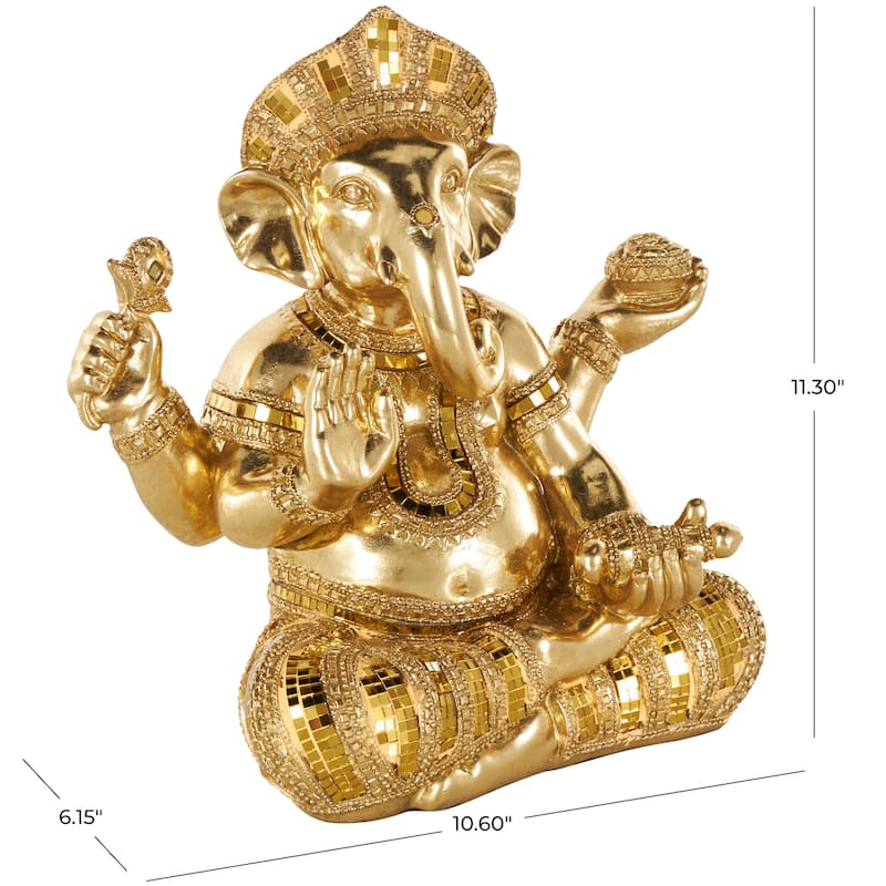 Gold Resin Ganesh Decorative Sculpture with Mosaic Details