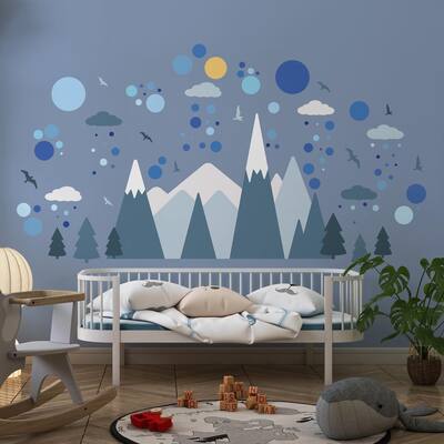 Blue Mountains and Circles Nursery Kids Room Wall Stickers Decorations Decals DIY