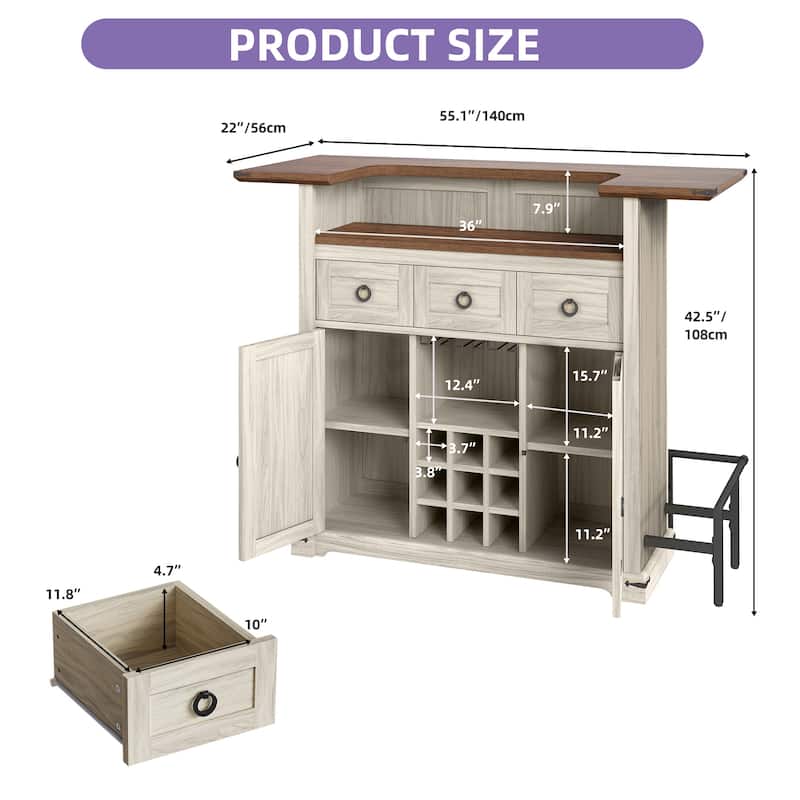 Home Bar Unit, 2 -Tier Liquor Bar Table