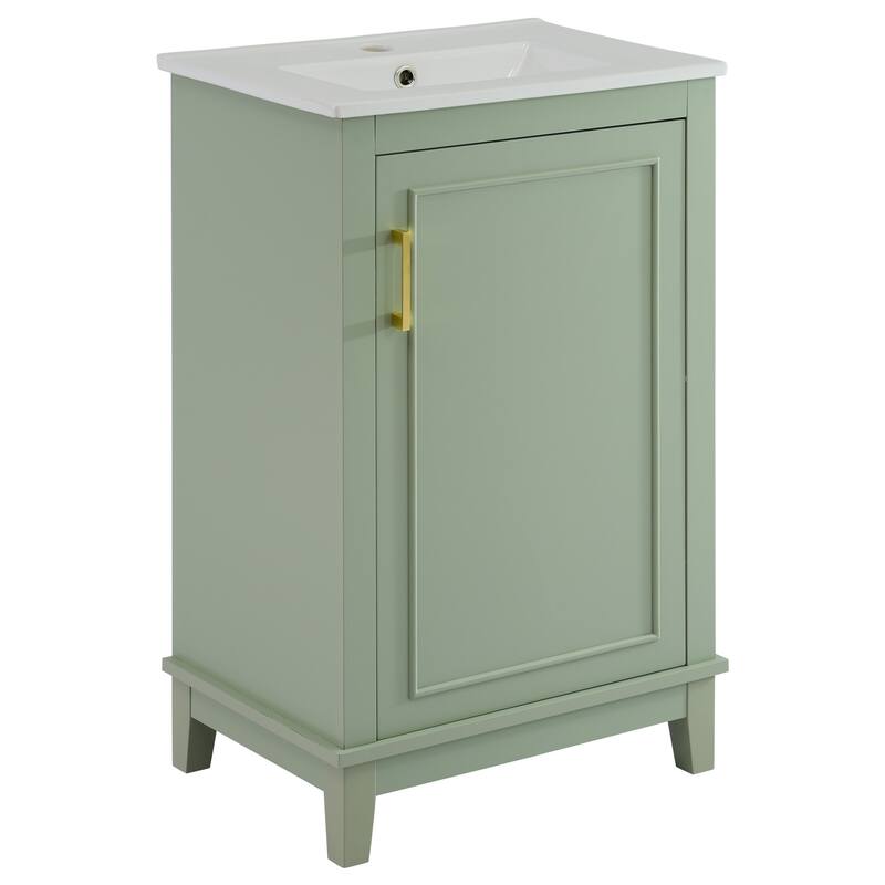 20 Inch Modern Small Bathroom Vanity Cabinet With Ceramic Basin,Ample Storage,1 Soft Close Doo