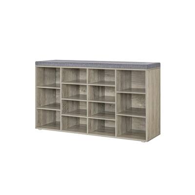 Shoe Storage Bench with Cushion, Cubby Shoe Rack with 14 Cubbies