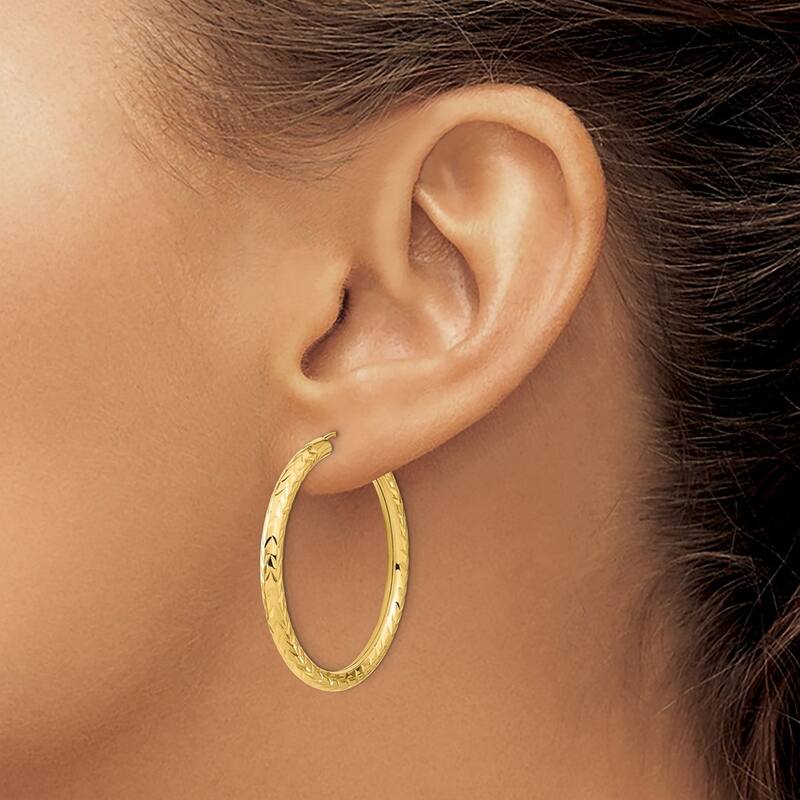 Curata 14k Diamond-Cut 2x35mm Endless Hoop Earrings