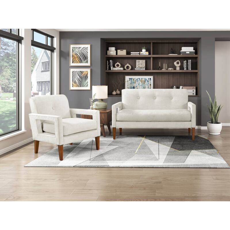 Modern Living Room Furniture Loveseat Gray Chenille Upholstery Pocket Coils Solid Wood Legs Furniture 1Pc
